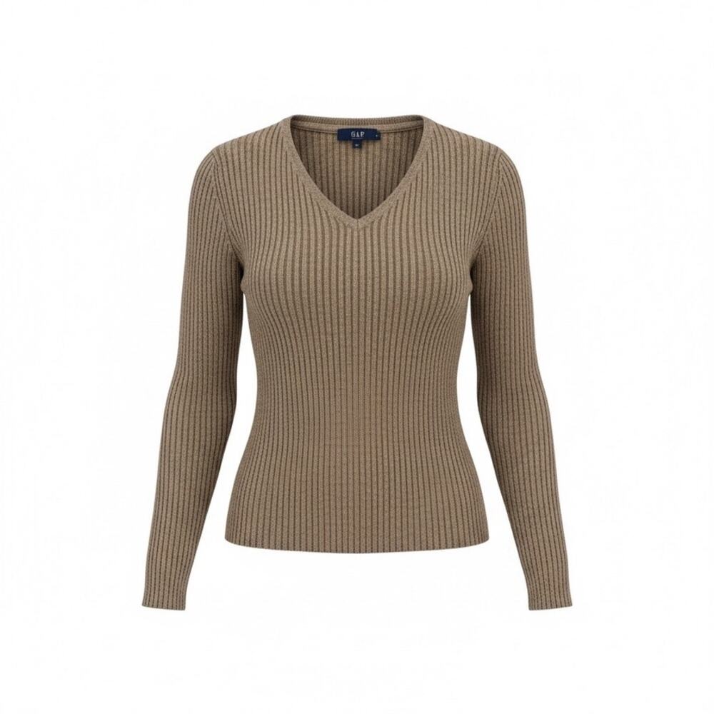 Gap 100% Lambswool Ribbed Knit Sweater Medium Brown